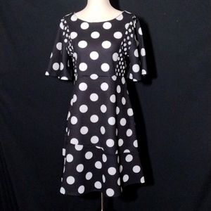 SFERA Collection Black and White Polka Dot Short Sleeve Dress Size Small